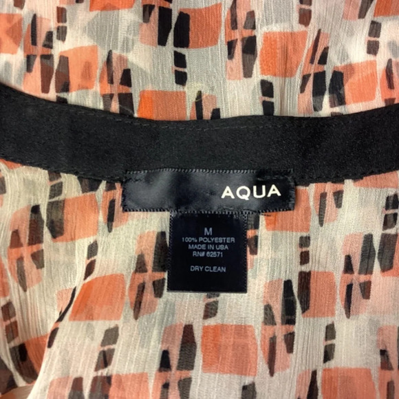Aqua blouse SZ M sheer hi-low hem abstract print button down causal offi… - Picture 6 of 8